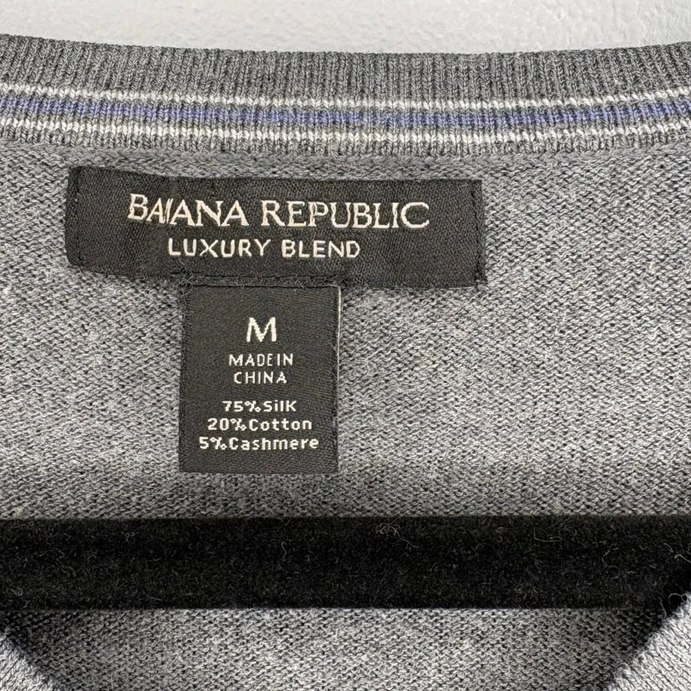 Silk Cashmere Preppy Gray V-Neck Dad Lightweight Minimalist Sweater Mens Sz M